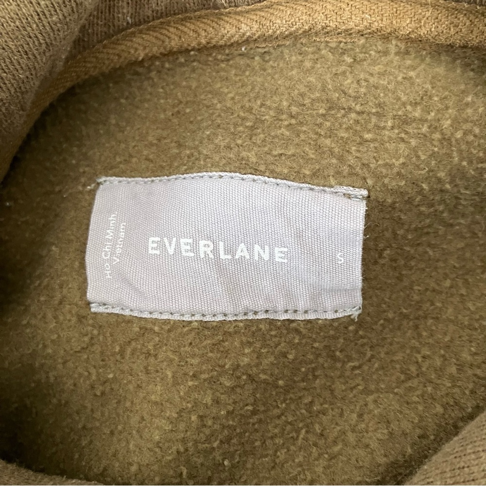 Everlane Oversized Fleece Hoodie Size S Olive Green Sweatshirt Cotton Side Slits - Picture 5 of 10